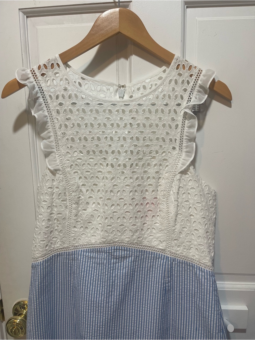 Lilly Pulitzer White Eyelet Top with Light Blue Seersucker dress